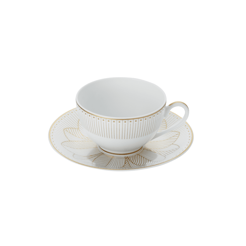 Set of 2 Porcelain Tea Cup and Saucers Gold Finish Malmaison Impériale